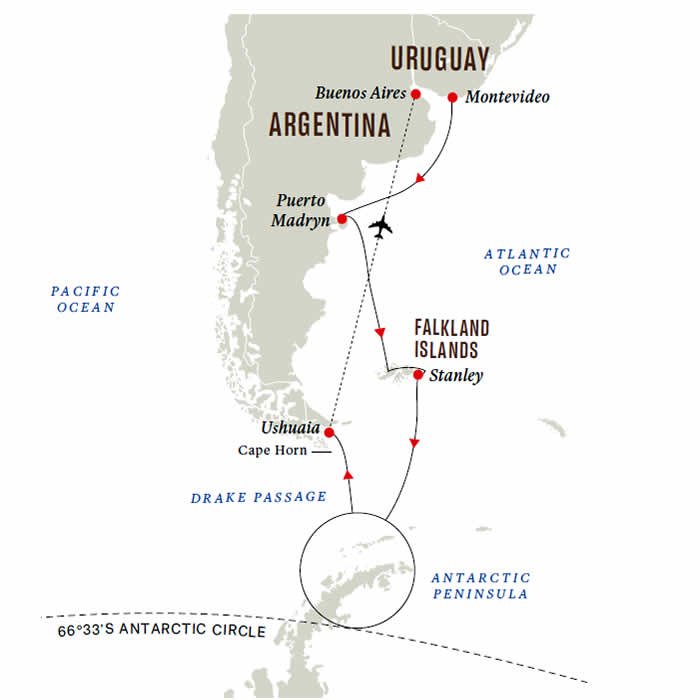 Southern hemisphere Adventure to Antarctica Map